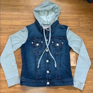NEW TRUE RELIGION Blue Jean/GreyHoodie Jacket Sz M